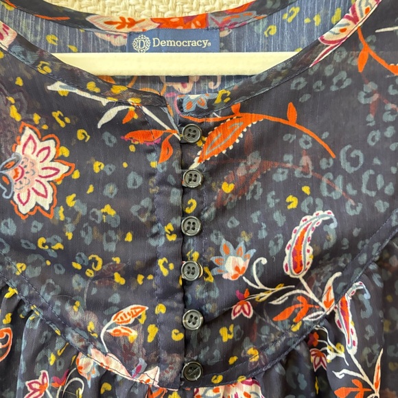 Democracy | Flowy Semi-Sheer Long Blouson Sleeve Blouse with Smocked Hem M… - Picture 6 of 10